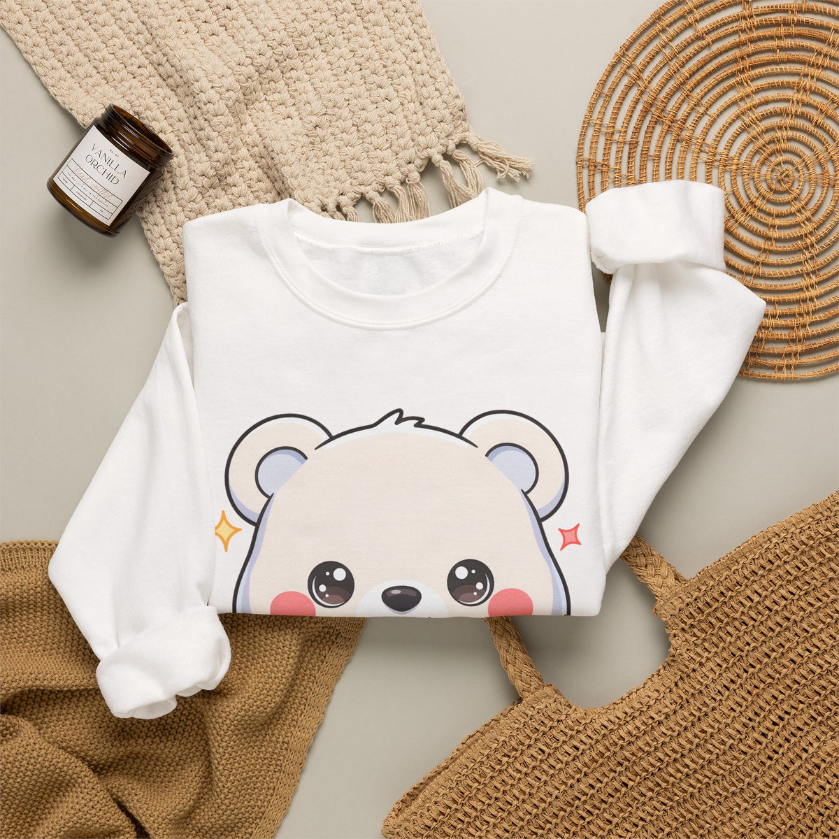 Kawaii Polar Bear Sweatshirt, Cute Gift-Giving Cub