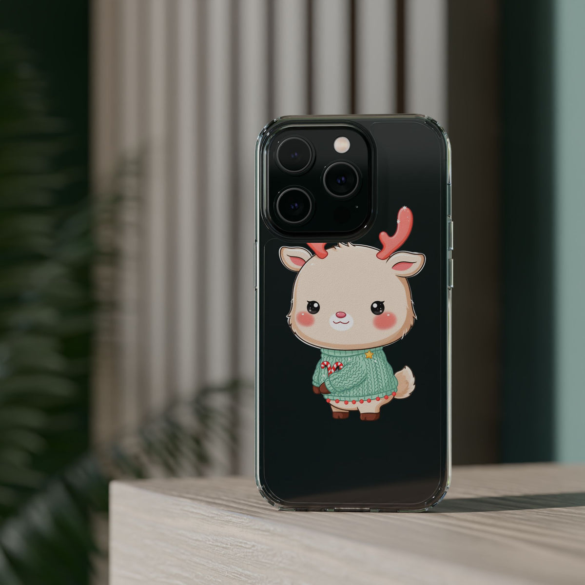 Kawaii Reindeer Clear Impact-Resistant Phone Case