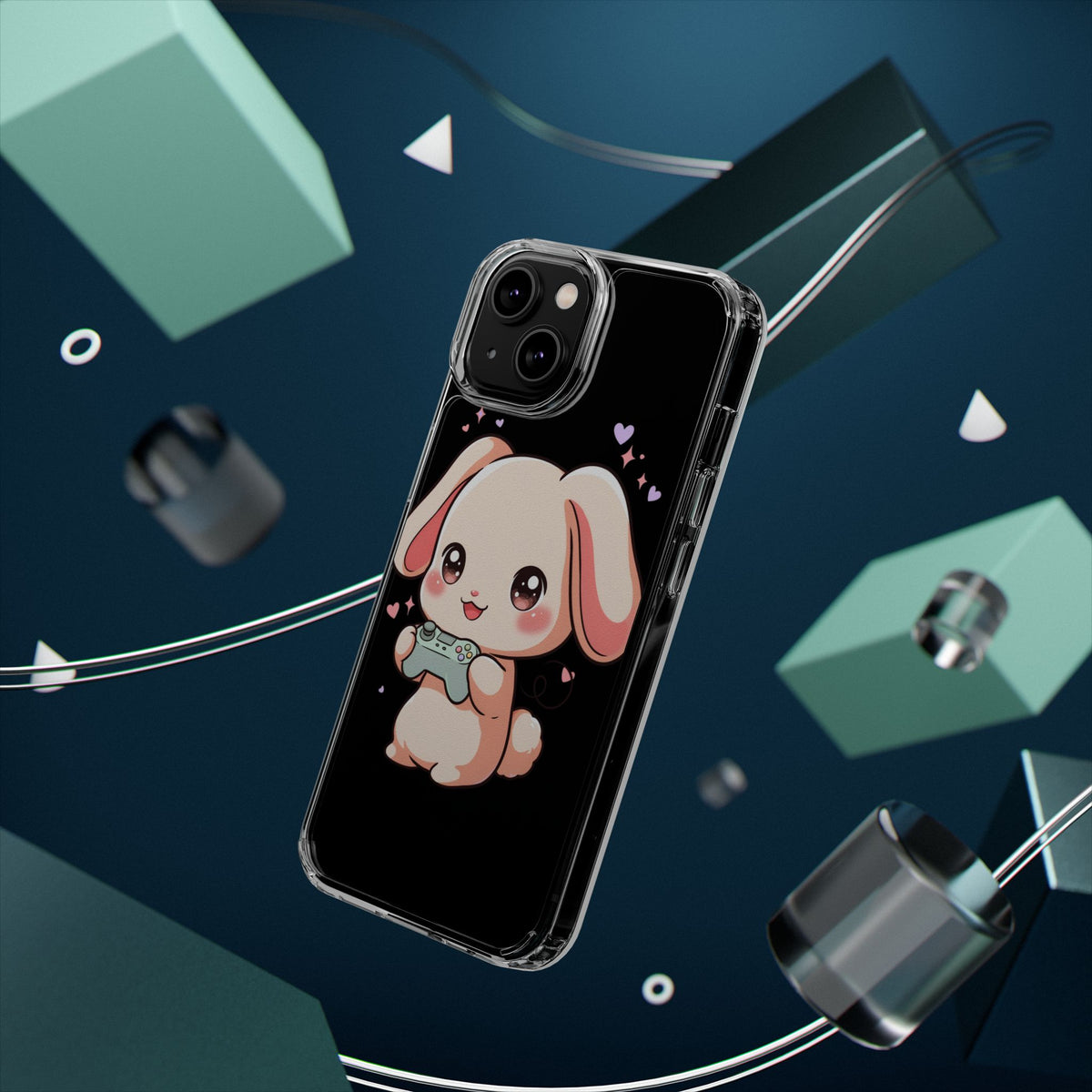 Kawaii Bunny Gamer Clear Impact-Resistant Phone Case