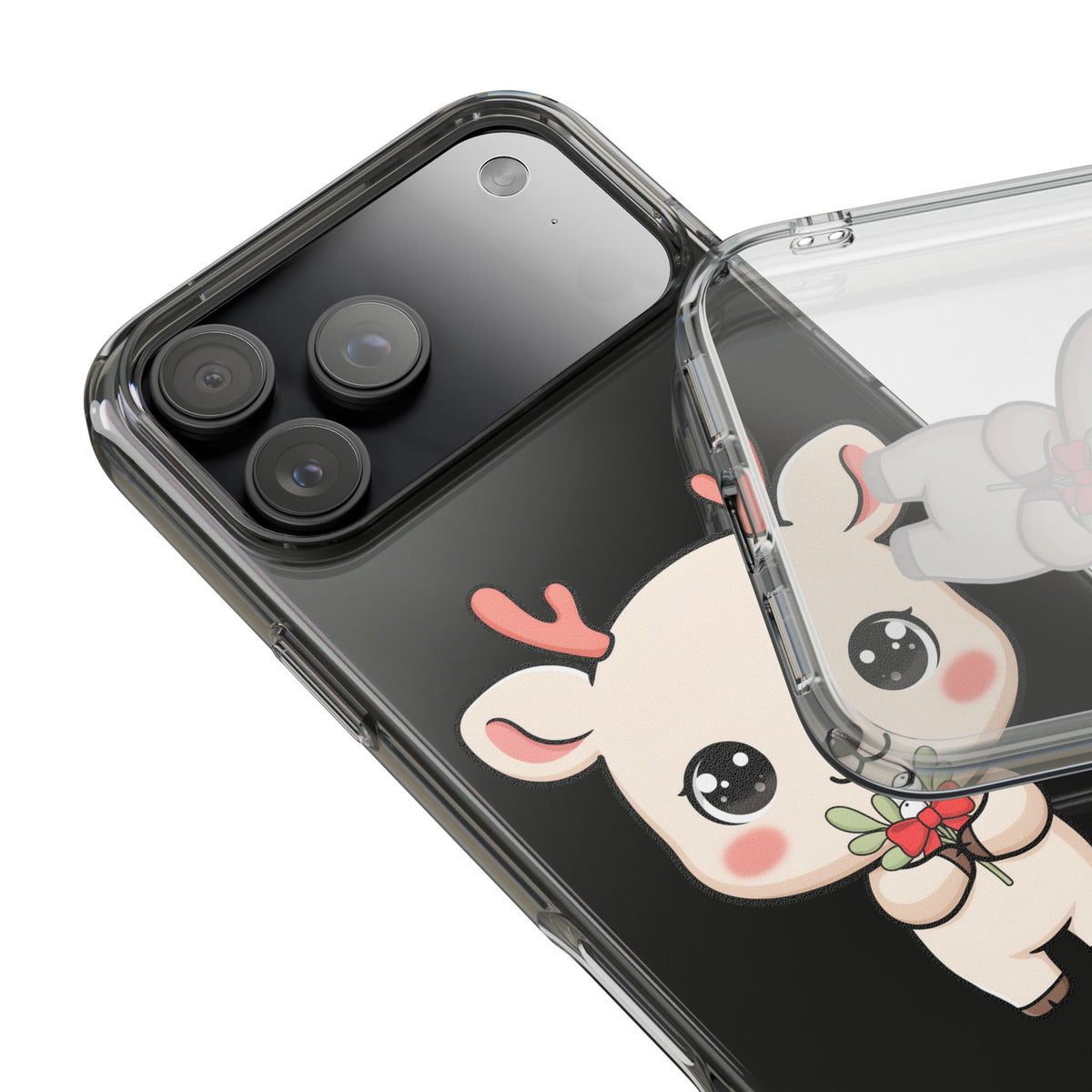 Kawaii Christmas Reindeer Clear Phone Case Gift
