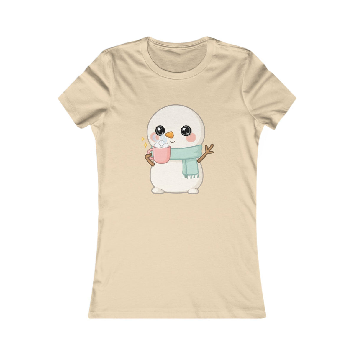 Kawaii Snowman T-Shirt, Hot Cocoa Winter Tee for Women