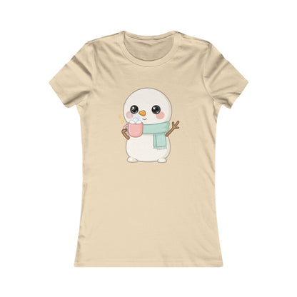 Kawaii Snowman T-Shirt, Hot Cocoa Winter Tee for Women