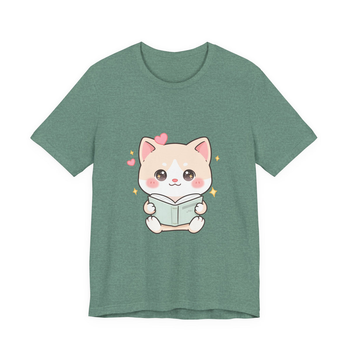Kawaii Reading Cat T-Shirt for Book Lovers