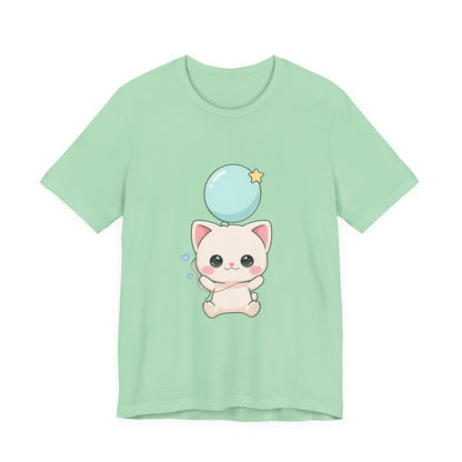 Kawaii Cat Balloon T-Shirt, Cute Chibi Kitty Tee