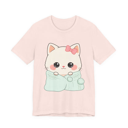 Kawaii Cat T-Shirt, Cozy Blanket Kitty for Cat Lovers