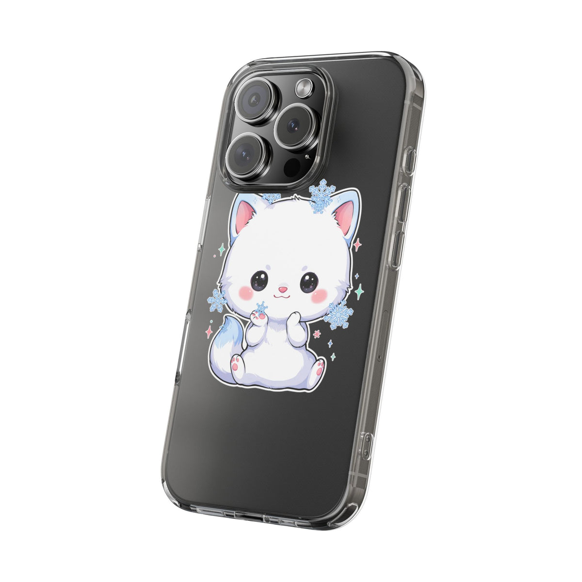 Kawaii Arctic Fox Phone Case, Cute Snowflake Clear Case