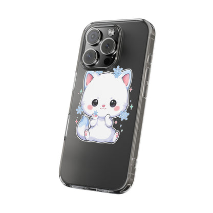 Kawaii Arctic Fox Phone Case, Cute Snowflake Clear Case