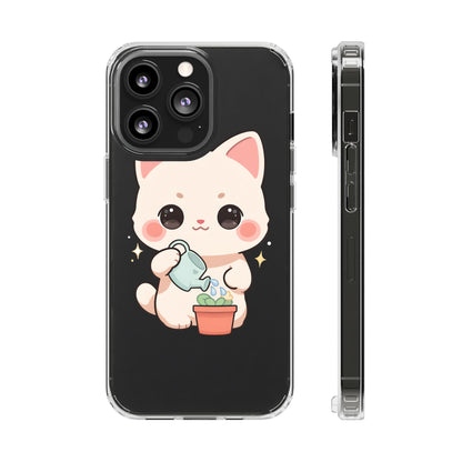 Kawaii Cat Phone Case, Cute Plant Lover Gift