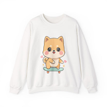 Kawaii Shiba Inu Skateboard Sweatshirt, Cute Dog Lover Gift