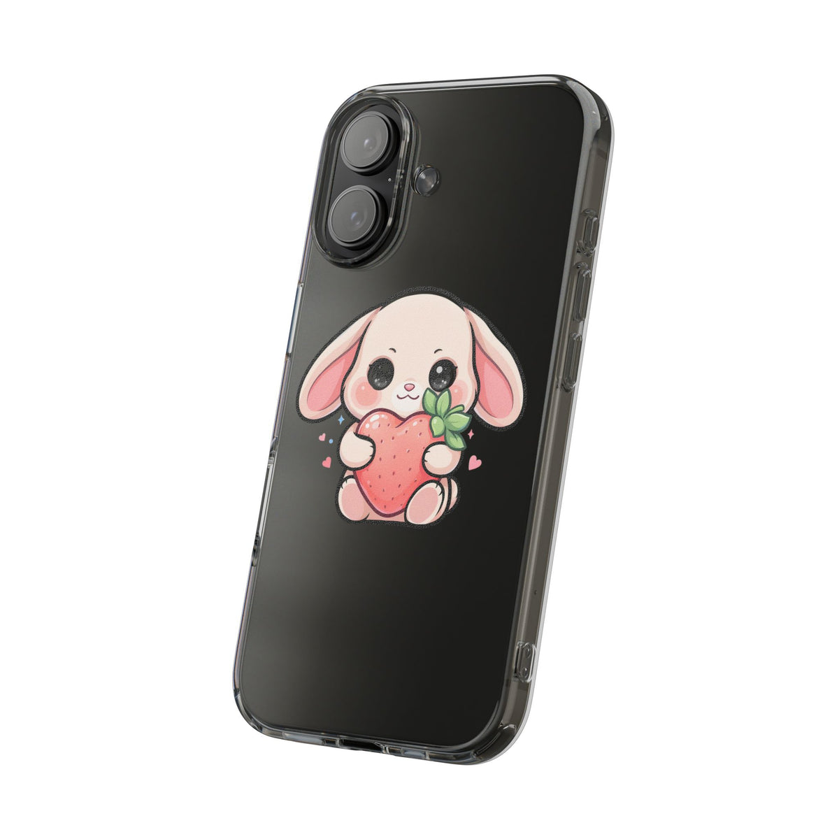 Kawaii Bunny Strawberry Phone Case, Clear Impact-Resistant