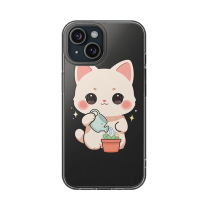 Kawaii Cat Phone Case, Cute Plant Lover Gift
