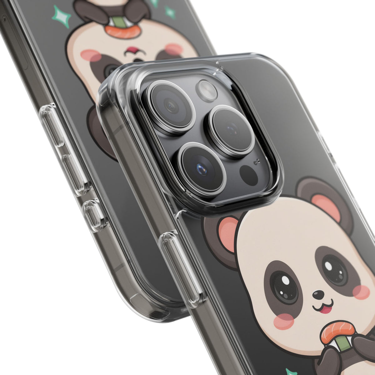 Kawaii Panda Sushi Phone Case, Clear Impact-Resistant Case