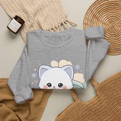 Kawaii Arctic Fox Sweatshirt, Cute Gift Box Fox Crewneck