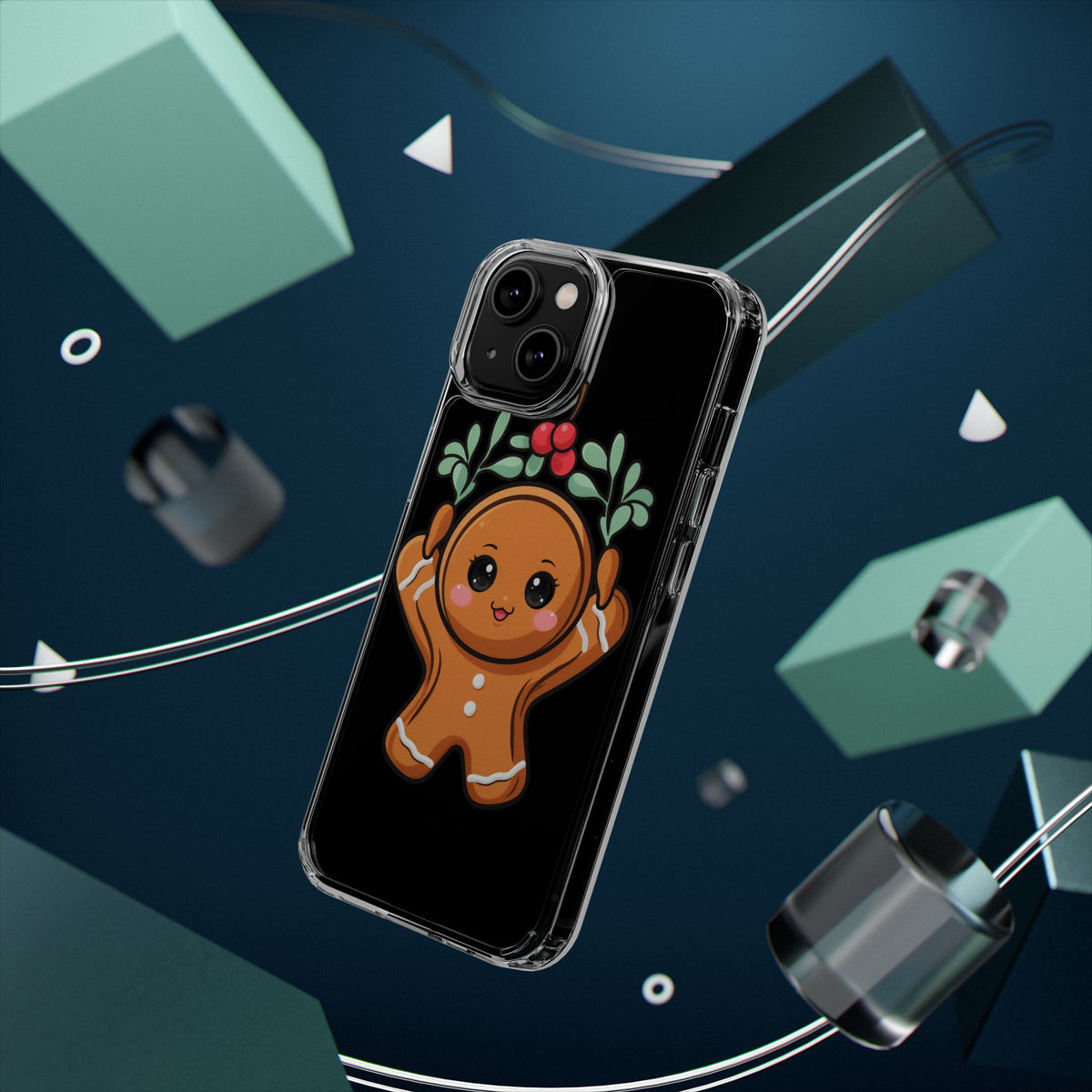 Kawaii Gingerbread Phone Case with Mistletoe Cheer