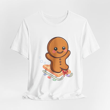 Gingerbread Man T-Shirt – Kawaii Holiday Sledding