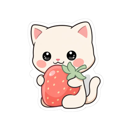 Kawaii Cat Strawberry Kiss-Cut Sticker for Cat Lovers