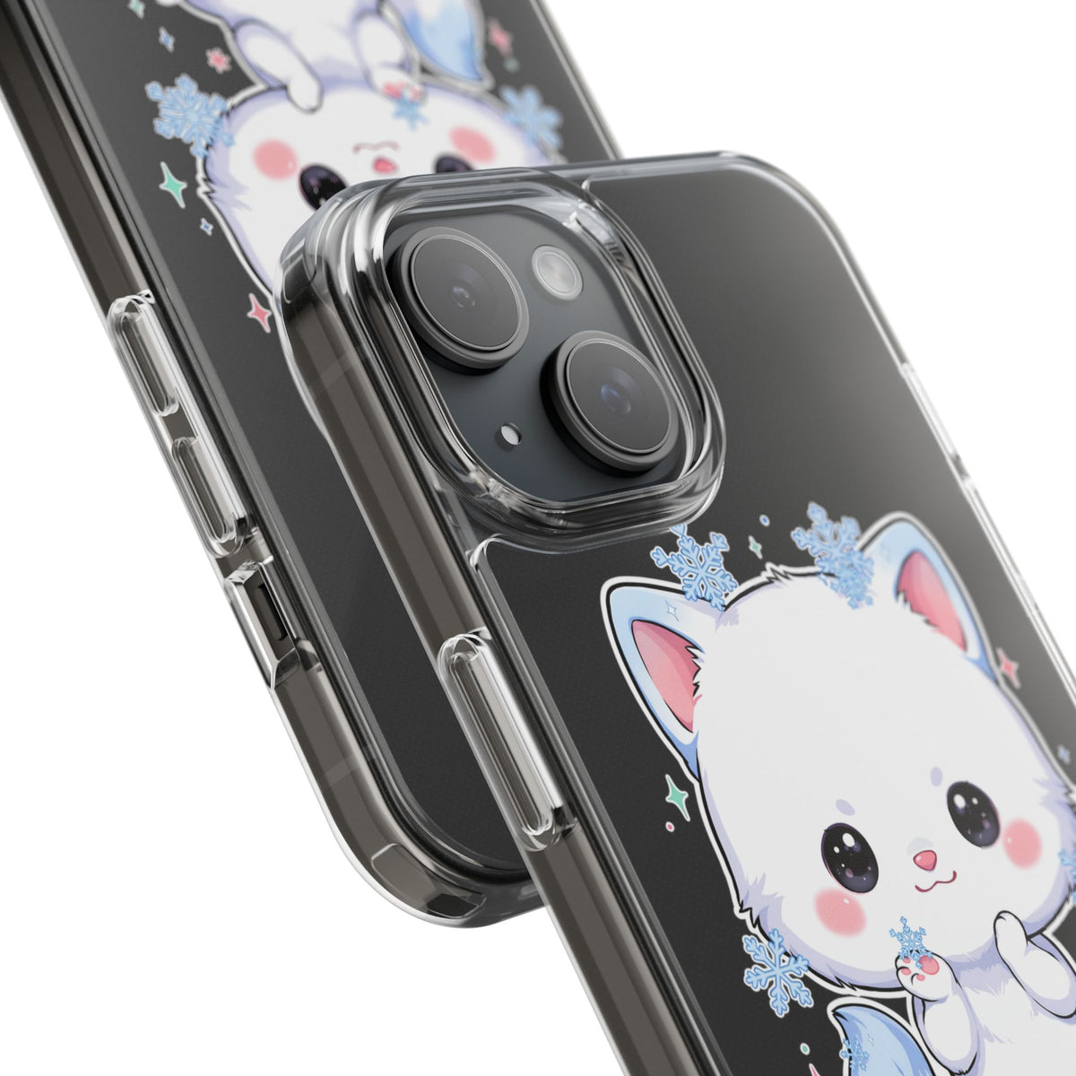 Kawaii Arctic Fox Phone Case, Cute Snowflake Clear Case