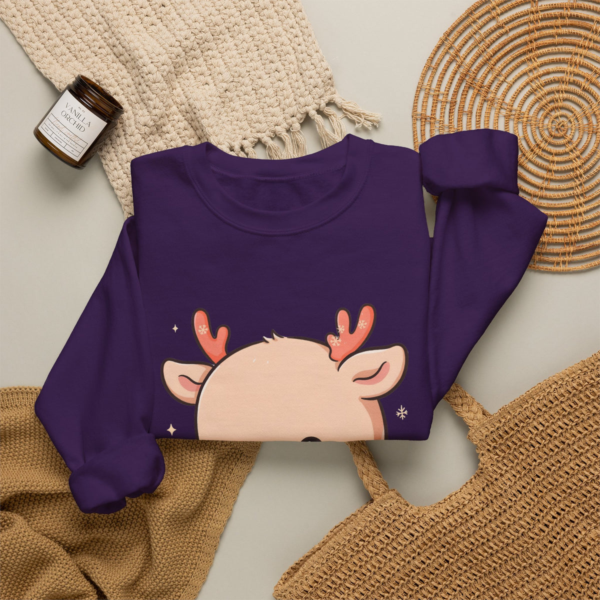 Kawaii Christmas Reindeer Sweatshirt, Cute Holiday Crewneck