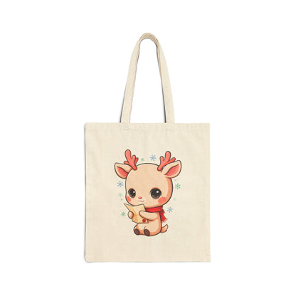 Kawaii Reindeer Tote Bag, Cute Christmas Canvas Shopper