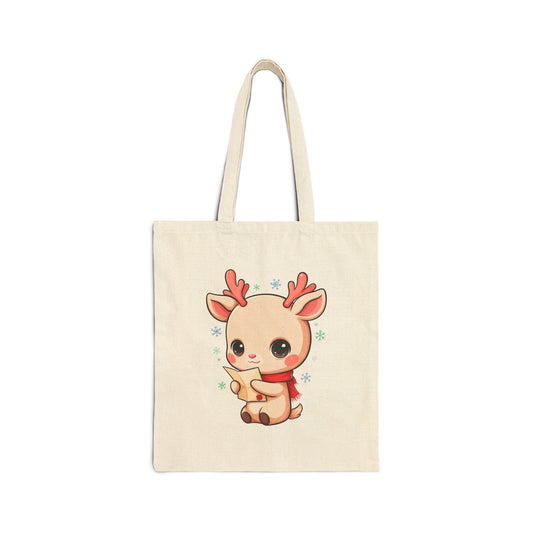 Kawaii Reindeer Tote Bag, Cute Christmas Canvas Shopper