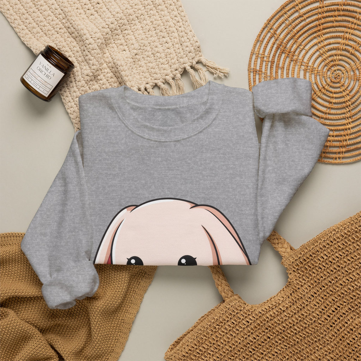 Kawaii Bunny Sweatshirt, Cute Heart Hug Crewneck