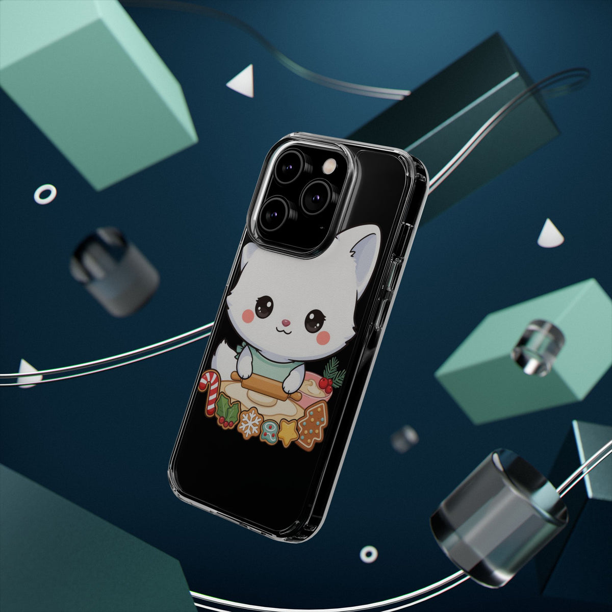 Christmas Fox Clear Phone Case, Kawaii Cookie Baker