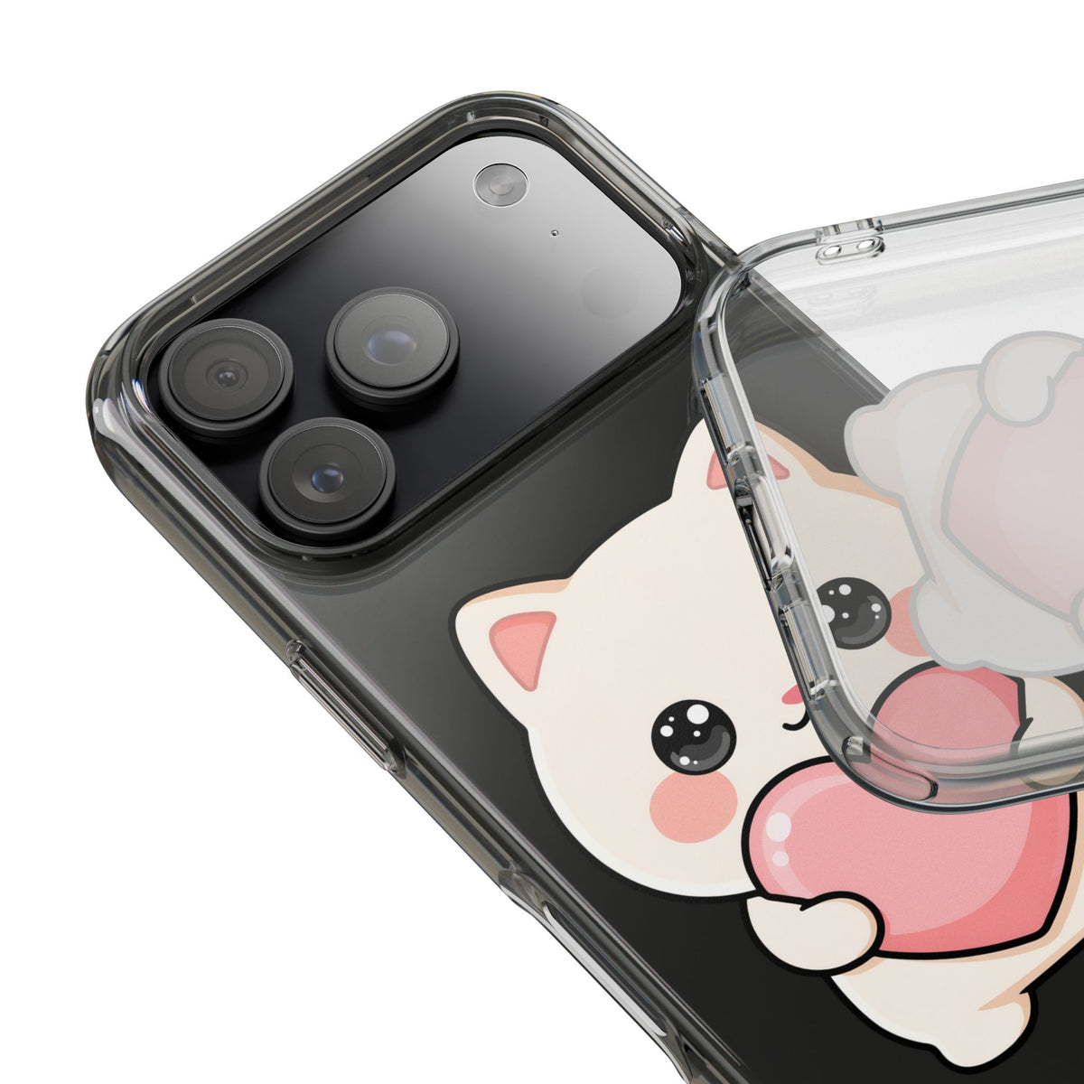 Kawaii Cat Phone Case with Heart, Clear Impact-Resistant