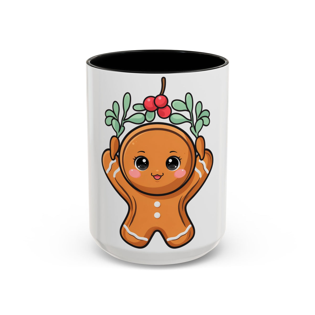 Kawaii Gingerbread Mug with Mistletoe | Christmas Accent Mug