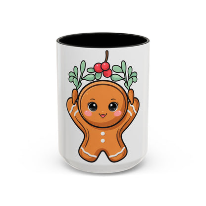 Kawaii Gingerbread Mug with Mistletoe | Christmas Accent Mug