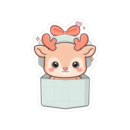 Kawaii Reindeer Sticker, Cute Christmas Gift Box Decal