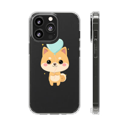 Kawaii Shiba Inu Clear Phone Case with Heart Balloon