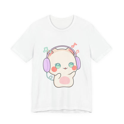Kawaii Cat Music Lover T-Shirt, Cute Headphone Kitty Tee