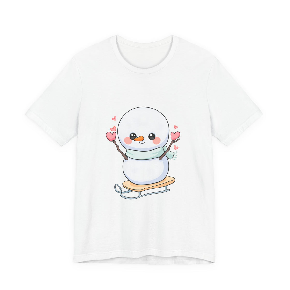 Kawaii Snowman T-Shirt, Cute Winter Sledding Tee