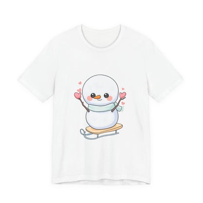 Kawaii Snowman T-Shirt, Cute Winter Sledding Tee