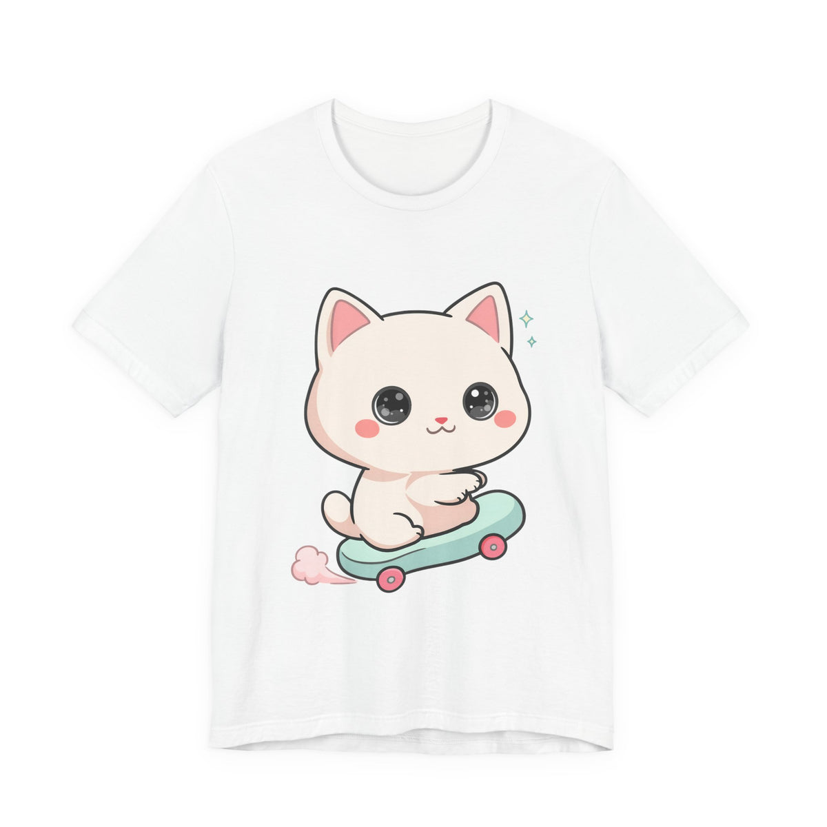 Kawaii Skateboarding Cat T-Shirt – Cute Chibi Kitty Tee