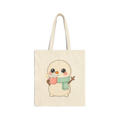 Kawaii Snowman Cotton Canvas Tote Bag for Cozy Winter Days