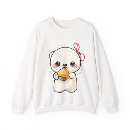 Kawaii Polar Bear Sweatshirt, Jingle Bell Holiday Crewneck