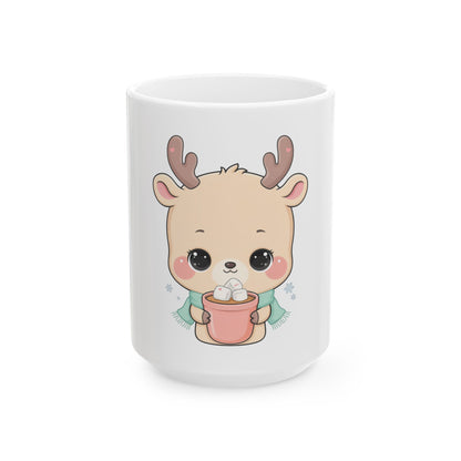 Kawaii Reindeer Mug – Cute Hot Cocoa Christmas Gift