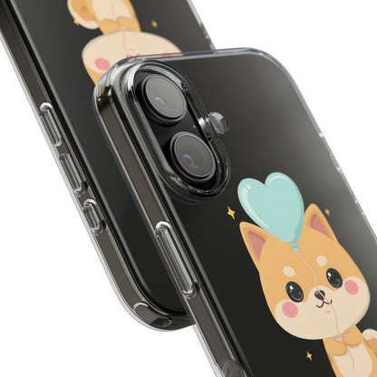 Kawaii Shiba Inu Clear Phone Case with Heart Balloon