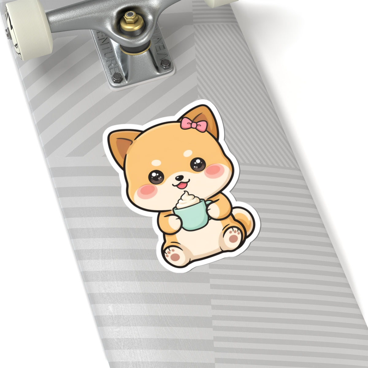 Kawaii Shiba Inu Latte Kiss-Cut Sticker for Coffee Lovers