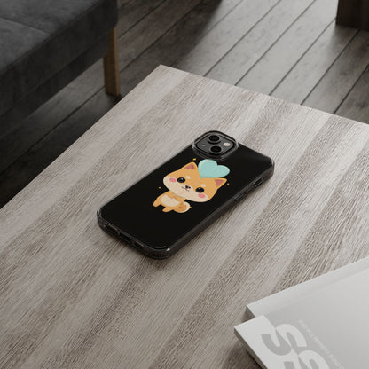 Kawaii Shiba Inu Clear Phone Case with Heart Balloon