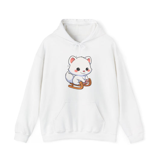 Kawaii Arctic Fox Hoodie, Cute Sledding Fox Sweatshirt