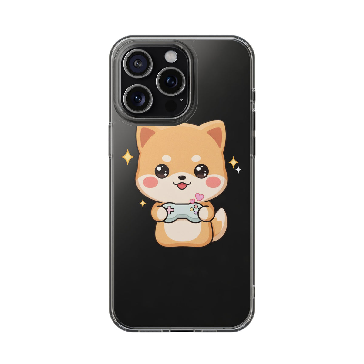 Kawaii Shiba Inu Gamer Phone Case, Clear Impact-Resistant