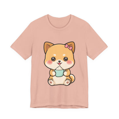 Kawaii Shiba Inu Coffee T-Shirt, Cute Latte Lover Tee