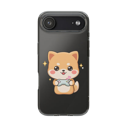 Kawaii Shiba Inu Gamer Phone Case, Clear Impact-Resistant