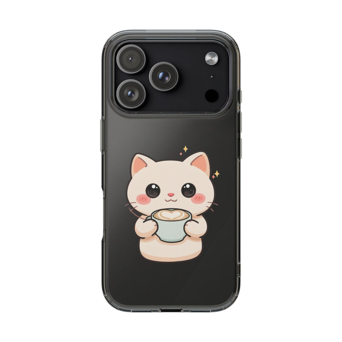 Kawaii Cat Latte Phone Case, Clear Impact-Resistant