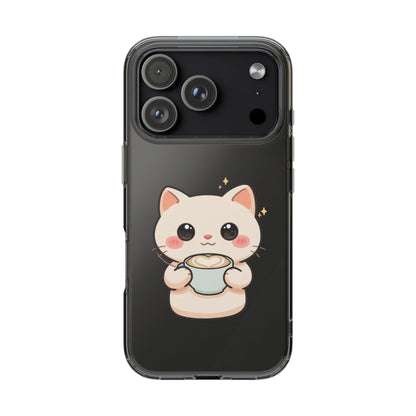 Kawaii Cat Latte Phone Case, Clear Impact-Resistant