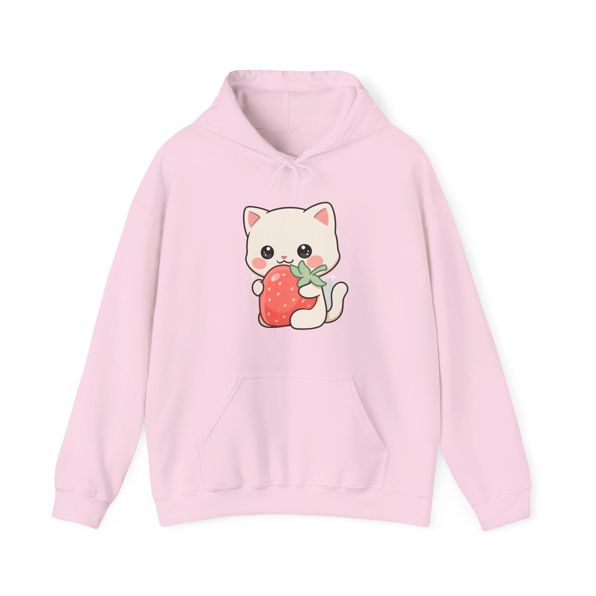 Kawaii Cat Strawberry Hoodie, Cute Chibi Cat Sweatshirt