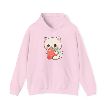 Kawaii Cat Strawberry Hoodie, Cute Chibi Cat Sweatshirt