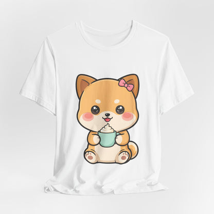 Kawaii Shiba Inu Coffee T-Shirt, Cute Latte Lover Tee